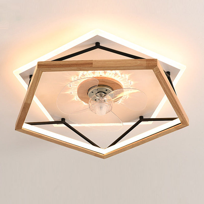 Modern Single Beige Ceiling Fan Lamp Wooden Ceiling Fan Light for Living Room