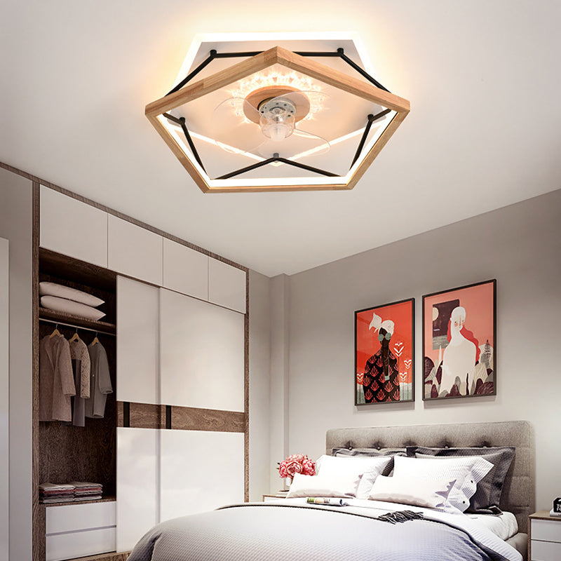 Modern Single Beige Ceiling Fan Lamp Wooden Ceiling Fan Light for Living Room