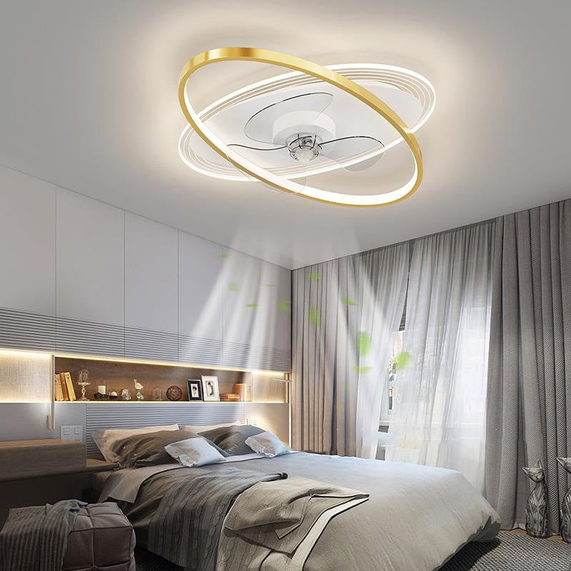 LED Contemporary Fan Light Geometric Iron and Acrylic Ceiling Fan Fixture in Gold