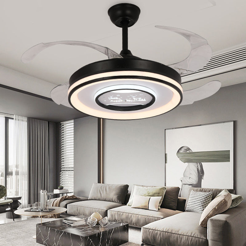 Dark Black LED Fan Ceiling Light Iron and Acrylic Modern Ceiling Fan Lighting