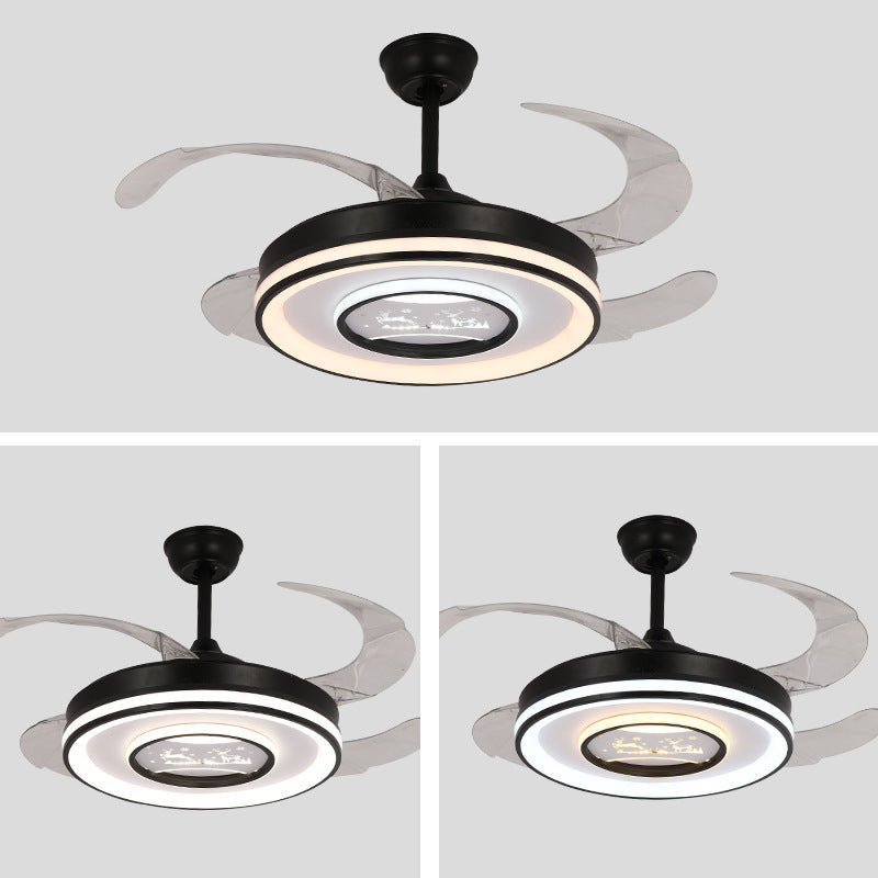 Dark Black LED Fan Ceiling Light Iron and Acrylic Modern Ceiling Fan Lighting