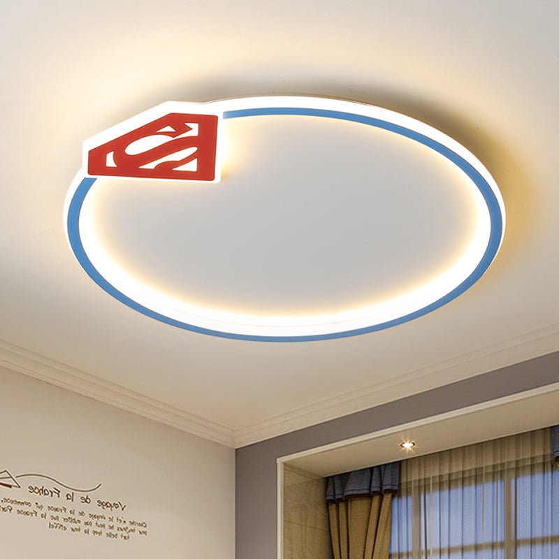 Blue Ring Flush Mount Ceiling Lamp Modernist Acrylic LED Flushmount Lighting with Diamond/Crown Design for Bedroom