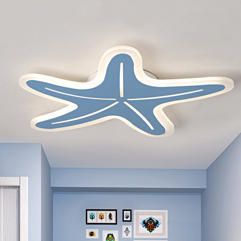 Modernist Star Shaped Flush Light Acrylic Kindergarten LED Ceiling Flush Mount in Blue/Pink/White