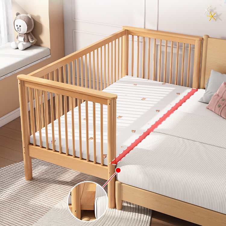 Contemporary Washed Natural Nursery Bed Solid Wood with 3 Guardrail