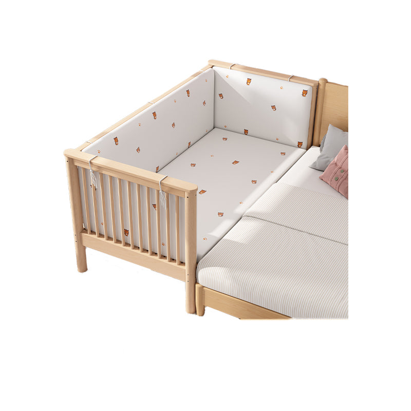 Contemporary Washed Natural Nursery Bed Solid Wood with 3 Guardrail