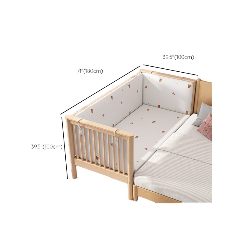 Contemporary Washed Natural Nursery Bed Solid Wood with 3 Guardrail