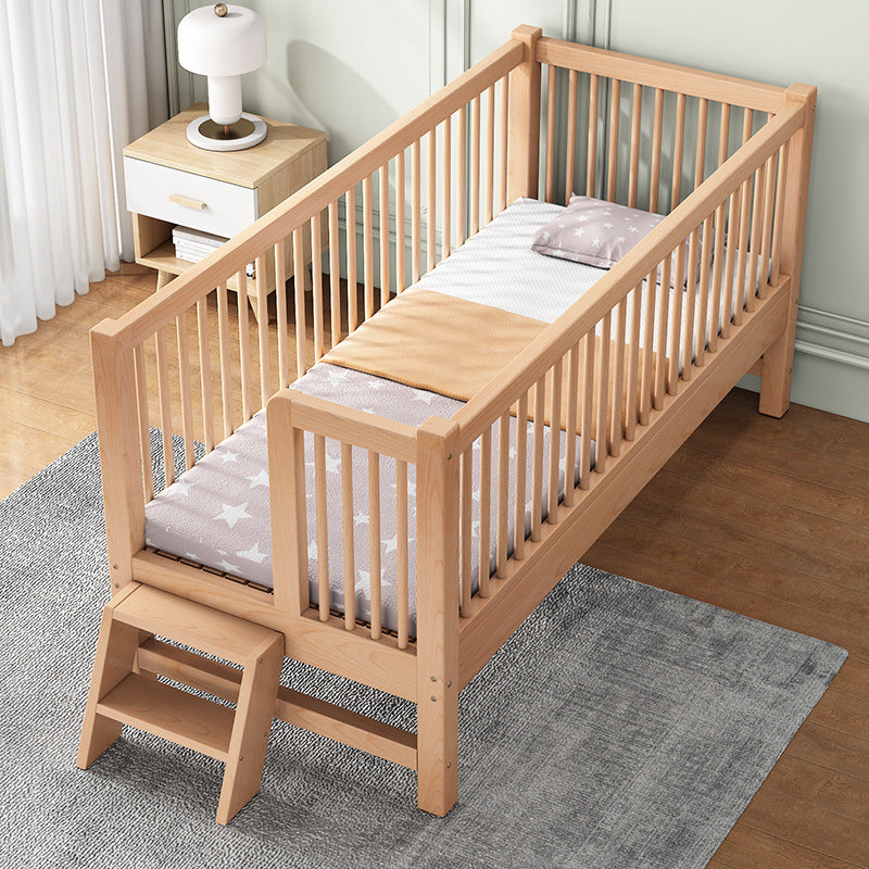 Traditional Style Solid Wood Nursery Crib with Mattress and Guardrail