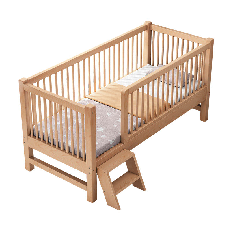 Traditional Style Solid Wood Nursery Crib with Mattress and Guardrail