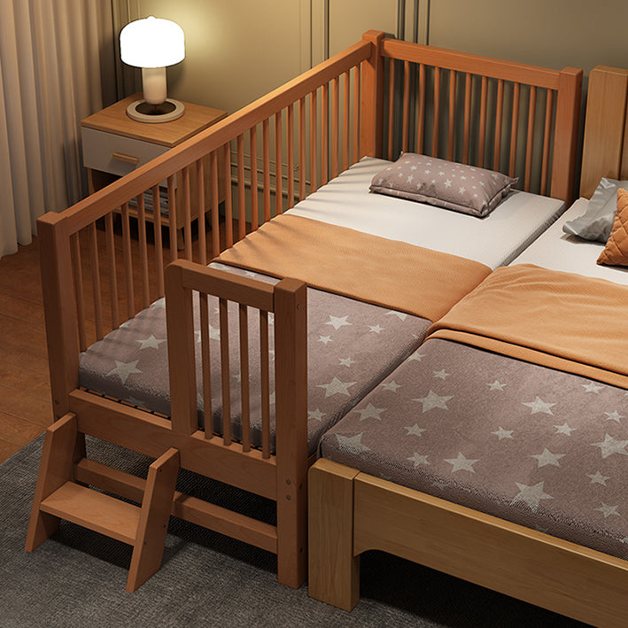 Traditional Style Solid Wood Nursery Crib with Mattress and Guardrail