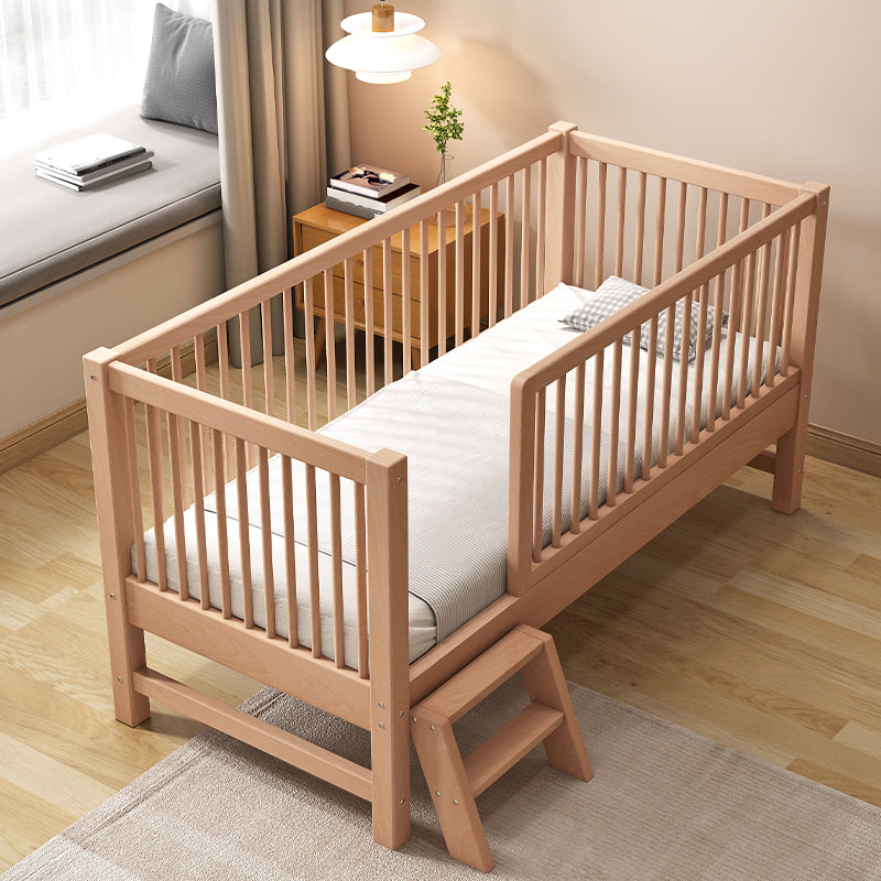 Solid Wood Baby Crib Traditional Beech Nursery Crib with Guardrails