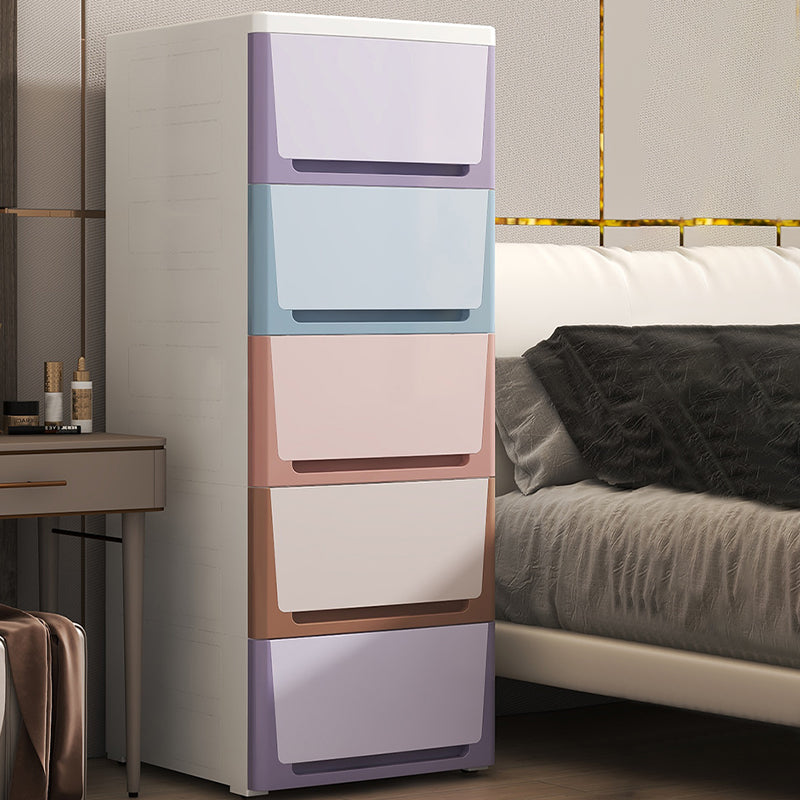 5 Drawers Vertical Kids Nightstand Nordic Plastic Nursery Dresser for Bedroom