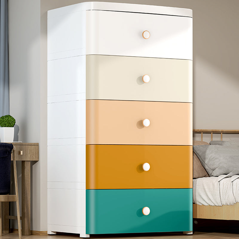 Nordic Vertical Kids Nightstand Plastic Nursery Dresser with 3/4/5/6/7 Drawers for Bedroom