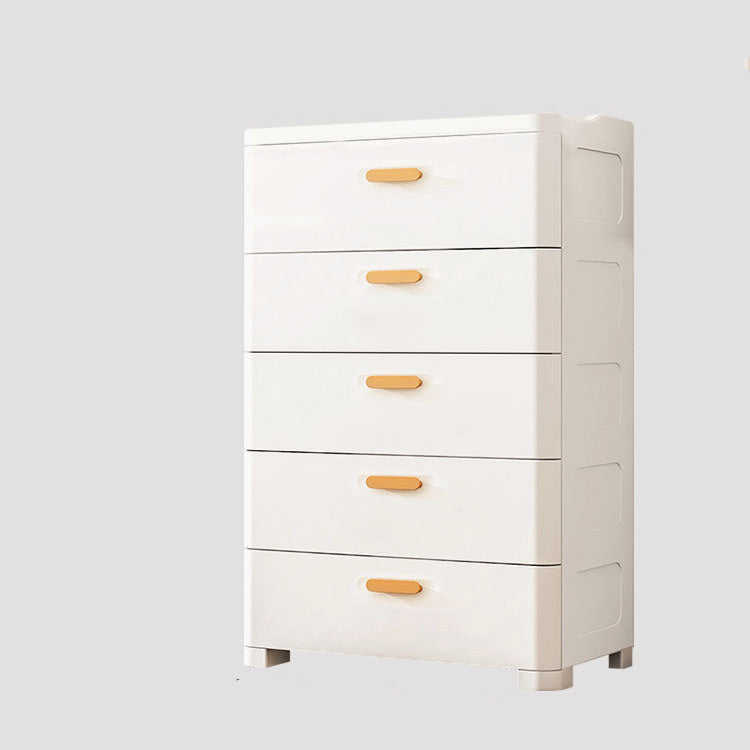 Modern Plastic Vertical Kids Nightstand with 5 Drawers for Home