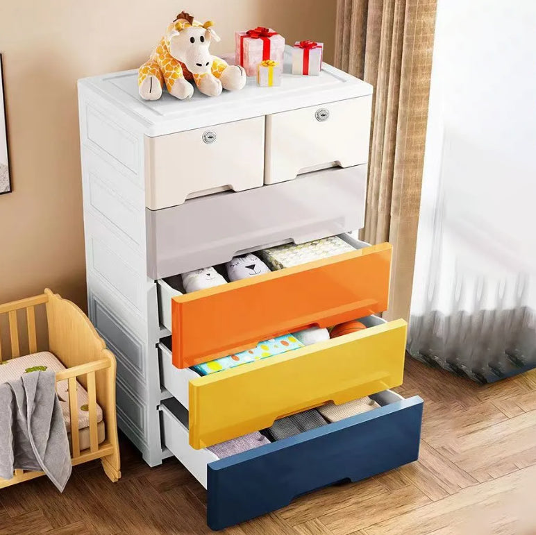 Scandinavian Plastic Vertical Kids Dresser Set with Drawers for Bedroom