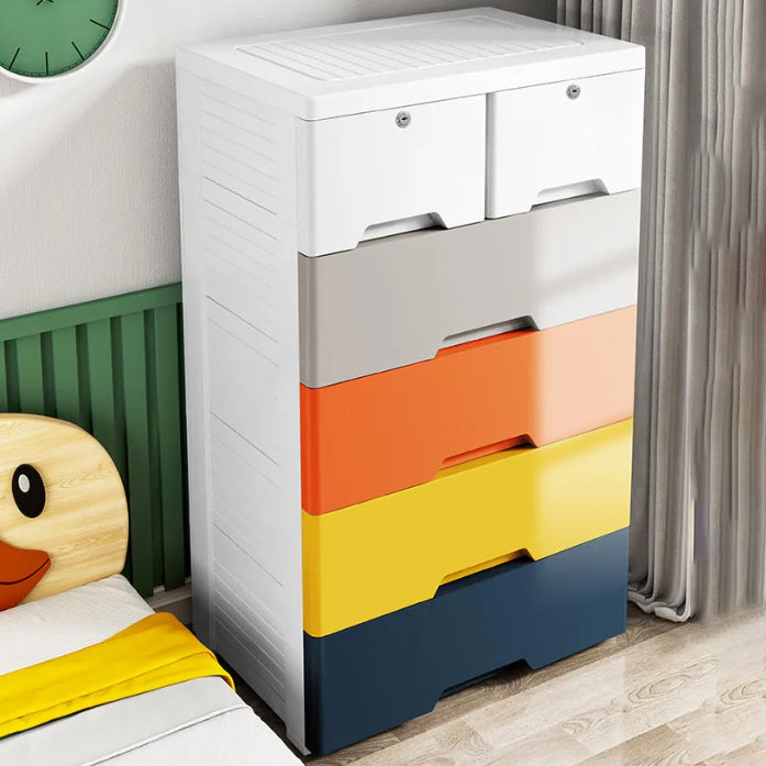 Scandinavian Plastic Vertical Kids Dresser Set with Drawers for Bedroom