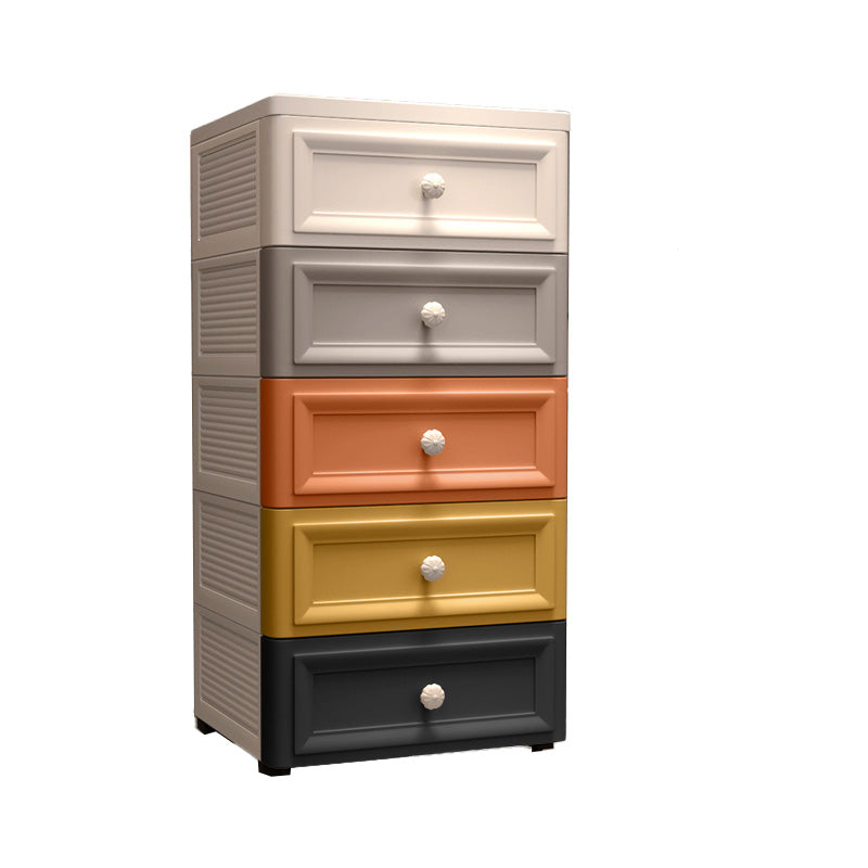 Modern Plastic Vertical Kids Nightstand with 5 Drawers for Bedroom