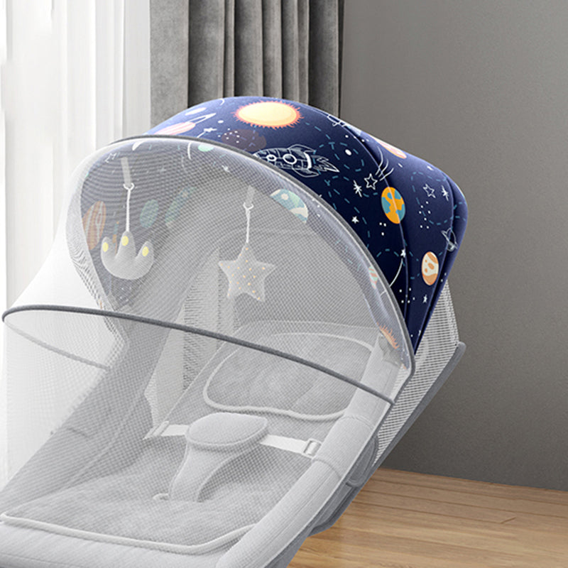 Modern Metal Rocking Oval Electric Crib Cradle with Canopy Pillow