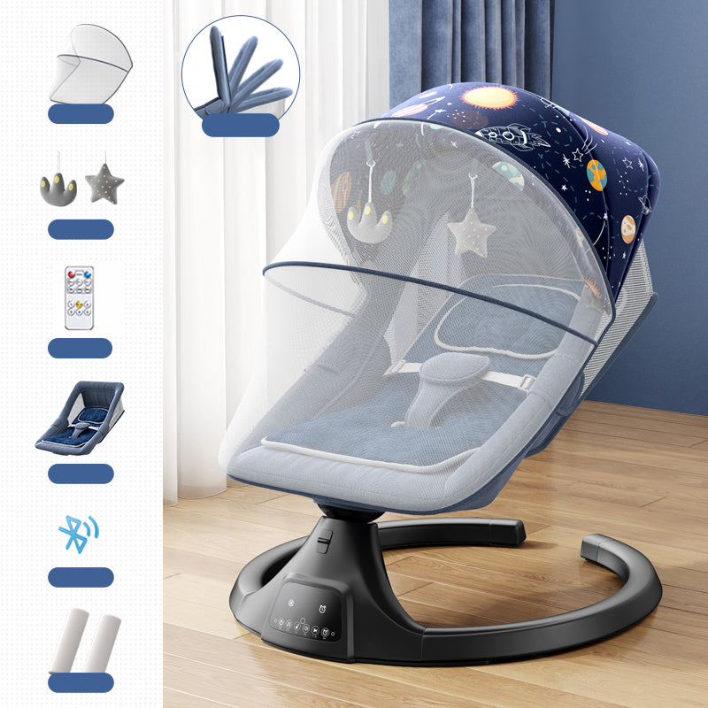 Modern Metal Rocking Oval Electric Crib Cradle with Canopy Pillow