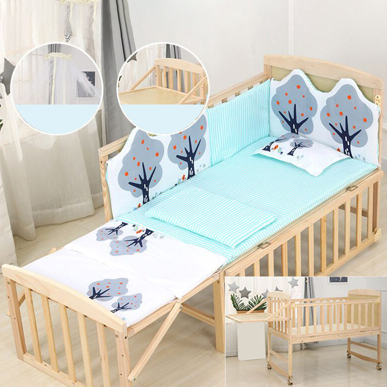 Wood Rocking Baby Crib Cradle Rectangle with 4 Wheels Cradle