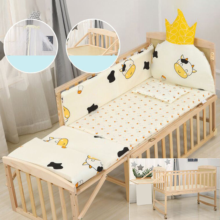 Wood Rocking Baby Crib Cradle Rectangle with 4 Wheels Cradle