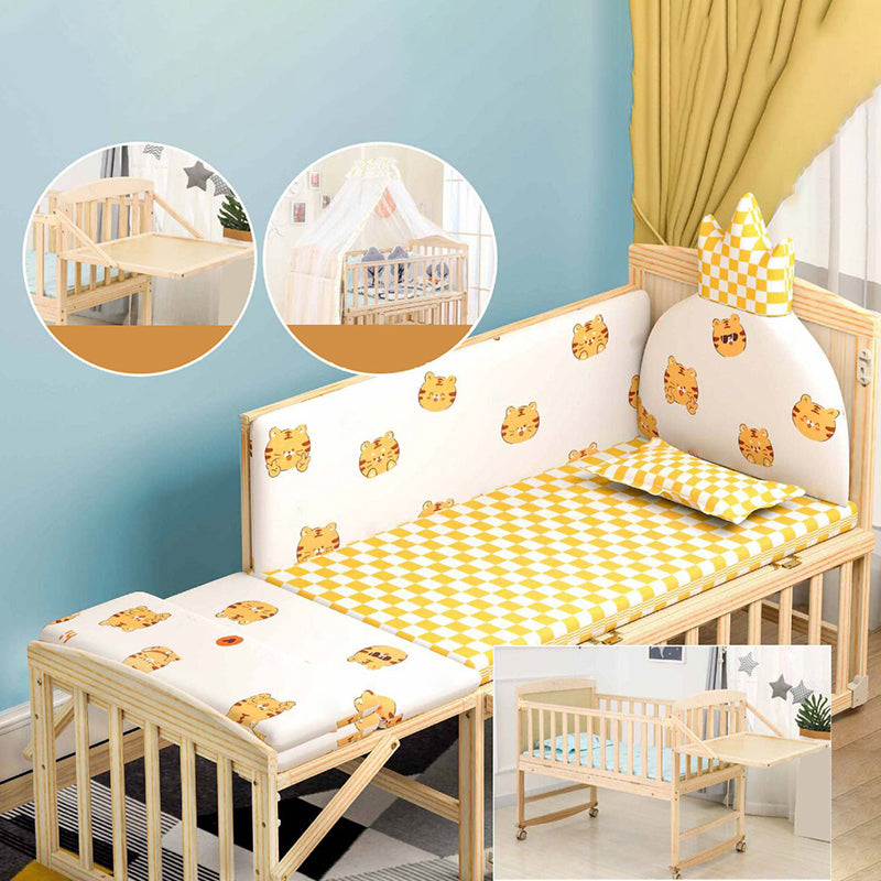 Wood Rocking Baby Crib Cradle Rectangle with 4 Wheels Cradle