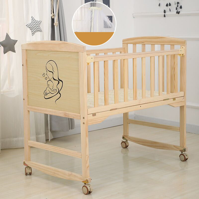 Wood Rocking Baby Crib Cradle Rectangle with 4 Wheels Cradle