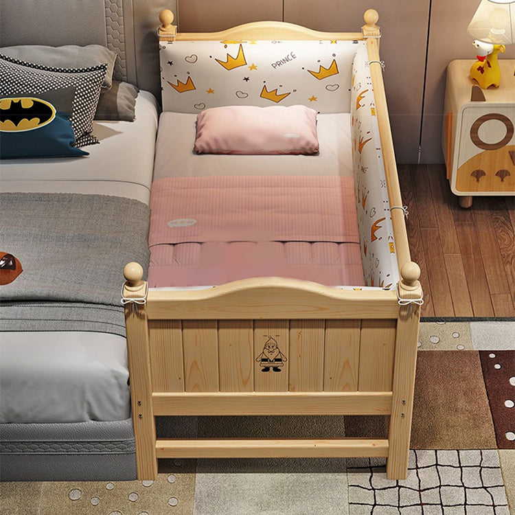 Scandinavian Washed Natural Nursery Bed Solid Wood with Guardrail