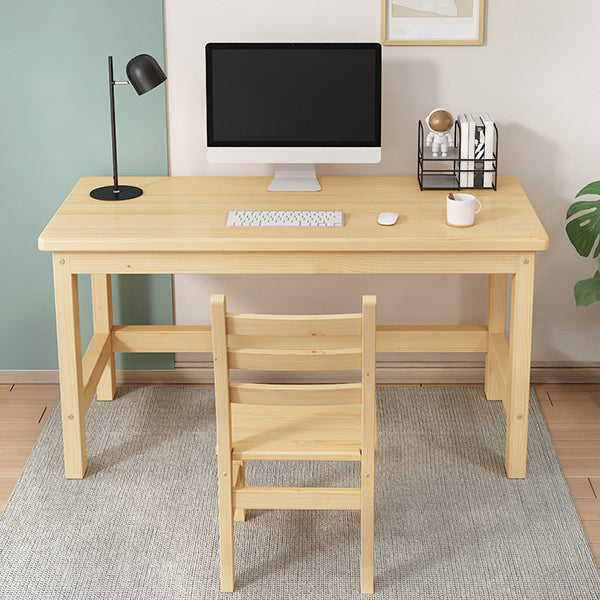 Natural Wood Computer Desk Kids Desks and Chair Set 29.5" H Pine Wood Writing Desk