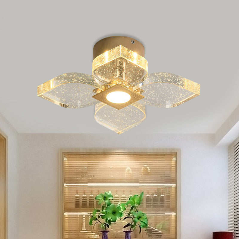 Flower Water Crystal Ceiling Lamp Modernist Corridor LED Semi Flush Mount Lighting in Gold, Warm/White Light