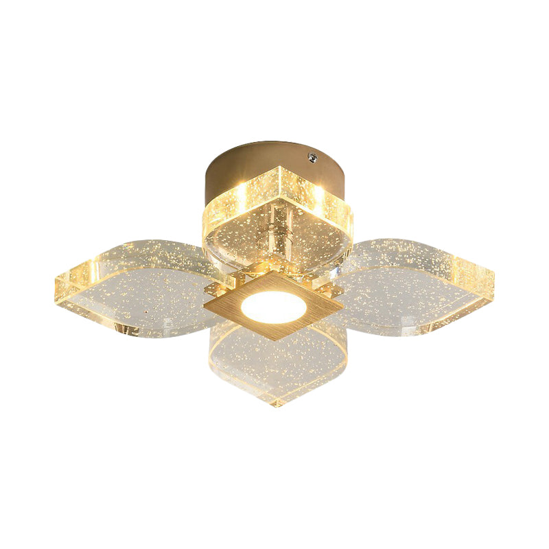 Flower Water Crystal Ceiling Lamp Modernist Corridor LED Semi Flush Mount Lighting in Gold, Warm/White Light