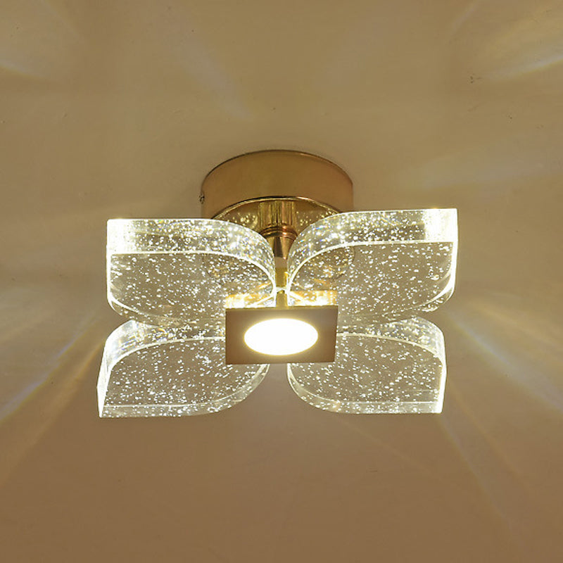 Flower Water Crystal Ceiling Lamp Modernist Corridor LED Semi Flush Mount Lighting in Gold, Warm/White Light