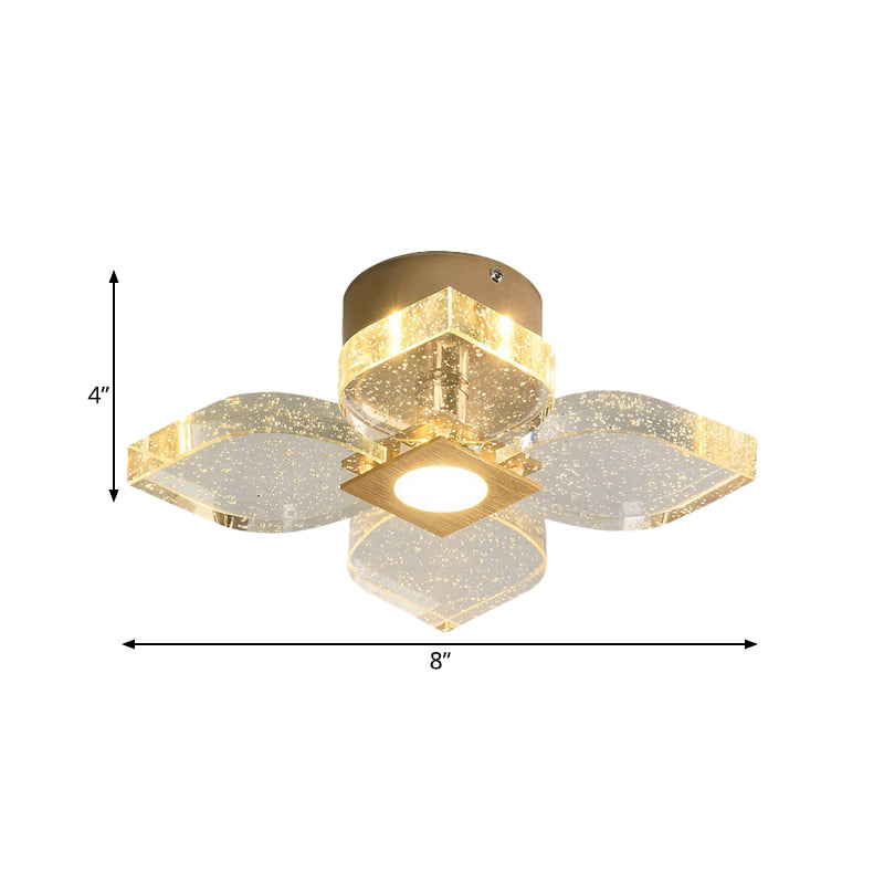 Flower Water Crystal Ceiling Lamp Modernist Corridor LED Semi Flush Mount Lighting in Gold, Warm/White Light