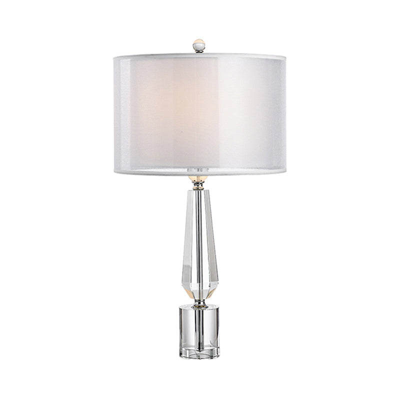 Fabric Grey Nightstand Light Drum Shade Single Classic Table Lamp with Crystal Pedestal