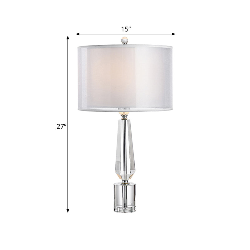 Fabric Grey Nightstand Light Drum Shade Single Classic Table Lamp with Crystal Pedestal