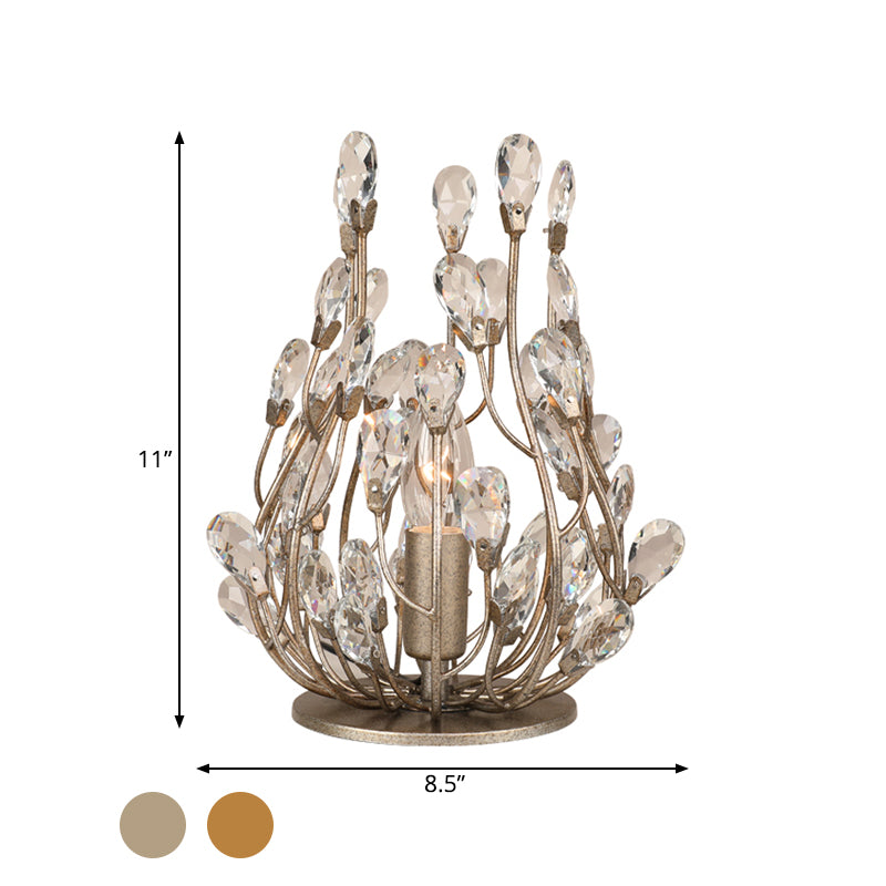 Gold/Silver Flower Vine Table Lighting Vintage Faceted Crystal Single Hotel Nightstand Lamp