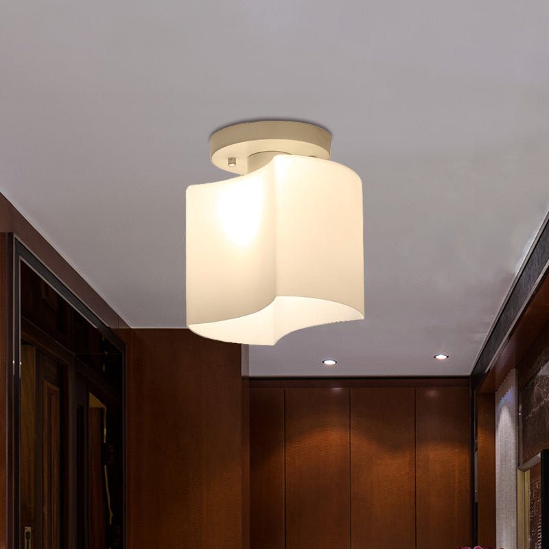 Arced Corridor Semi-Flush Ceiling Light White Glass 1 Bulb Modern Flush Mount Lamp