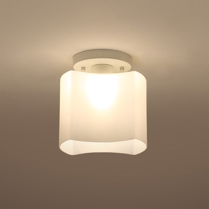 Arced Corridor Semi-Flush Ceiling Light White Glass 1 Bulb Modern Flush Mount Lamp