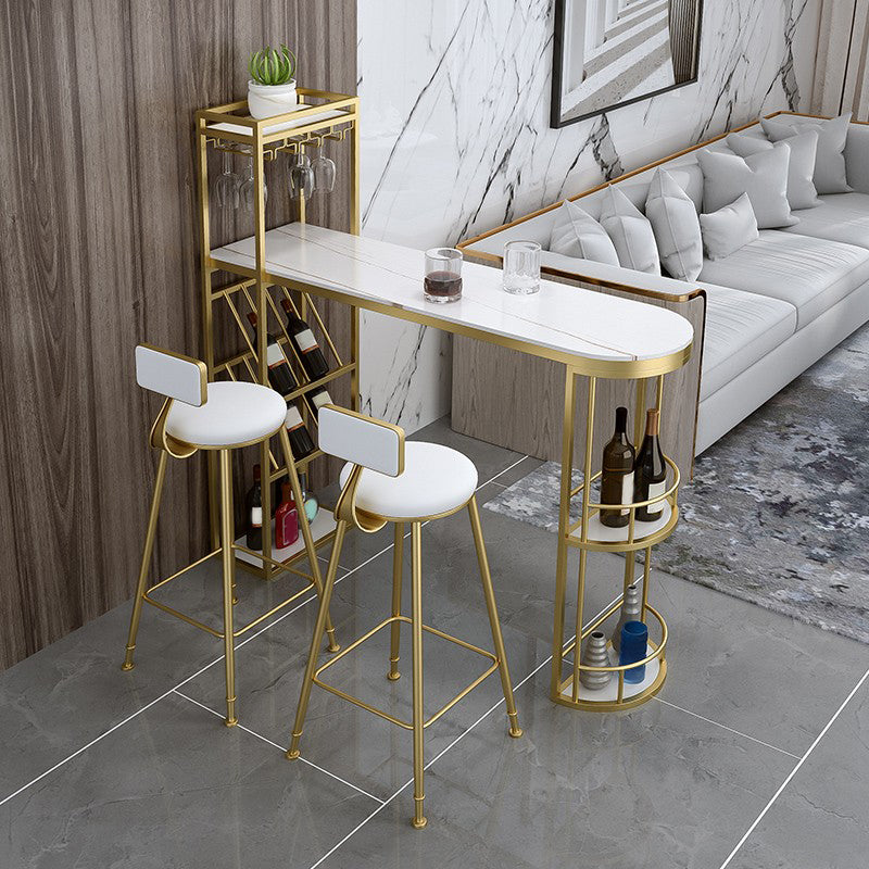 Modern Stone Bar Table Metal Base with Wine Racks for Living Room