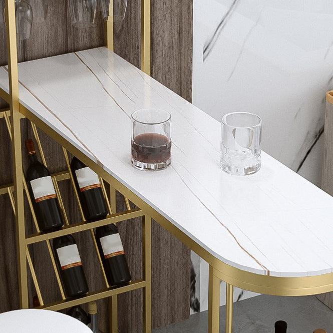 Modern Stone Bar Table Metal Base with Wine Racks for Living Room