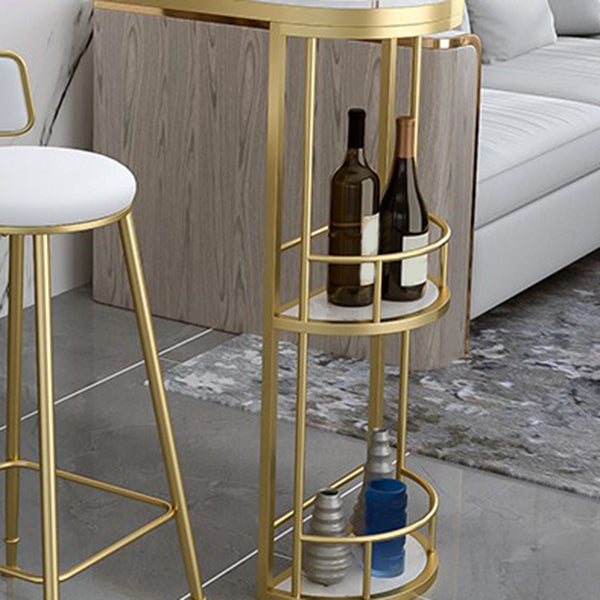 Modern Stone Bar Table Metal Base with Wine Racks for Living Room