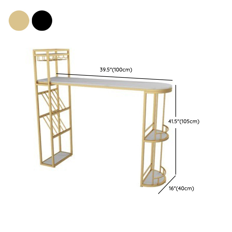 Modern Stone Bar Table Metal Base with Wine Racks for Living Room