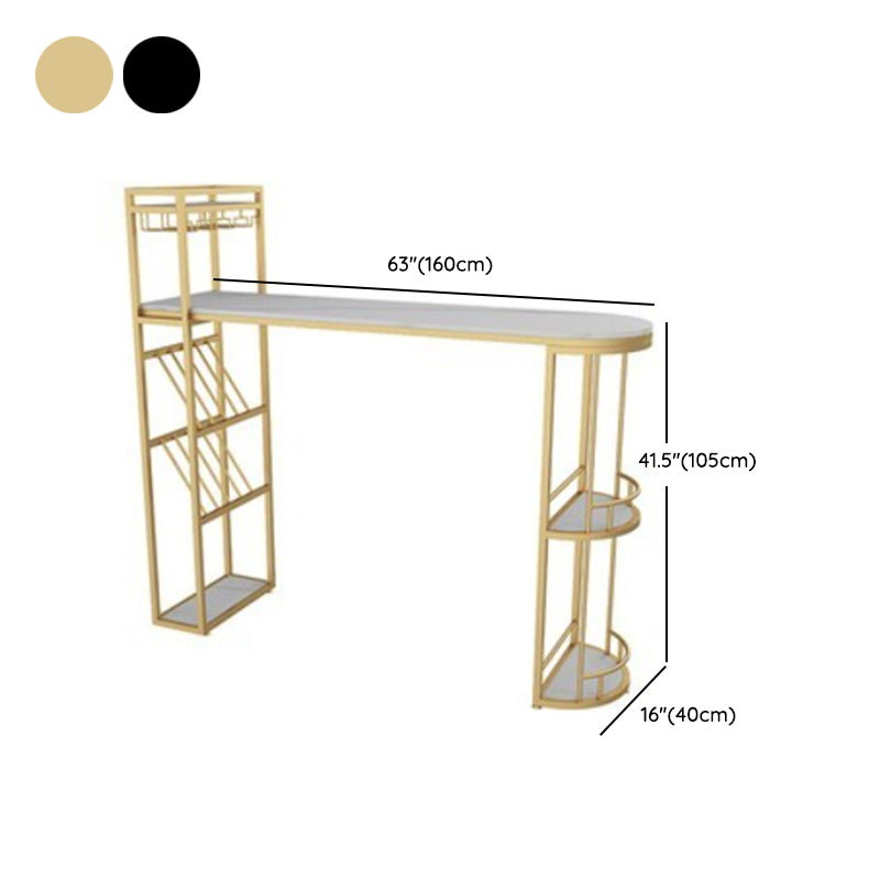Modern Stone Bar Table Metal Base with Wine Racks for Living Room