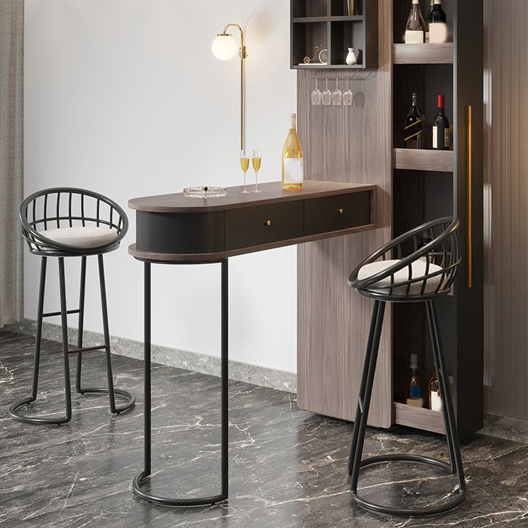 Modern Wood Bar Table with Lockers and Wine Cabinet for Living Room