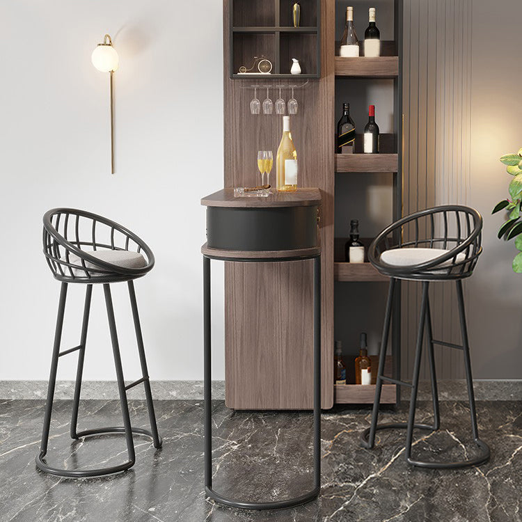 Modern Wood Bar Table with Lockers and Wine Cabinet for Living Room