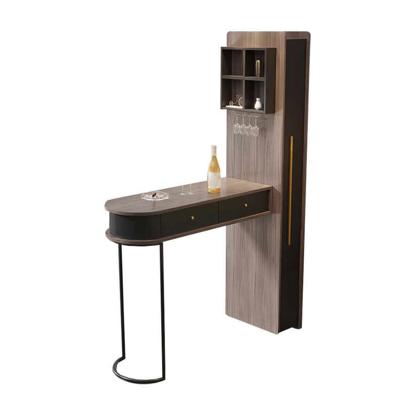 Modern Wood Bar Table with Lockers and Wine Cabinet for Living Room