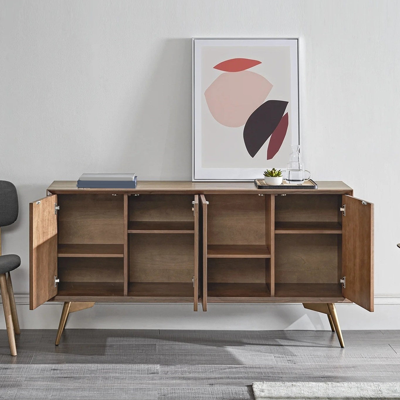 Glam Oak Dining Buffet Brown Buffet Table with Doors for Dining Room