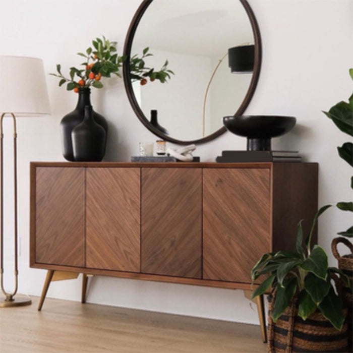 Glam Oak Dining Buffet Brown Buffet Table with Doors for Dining Room