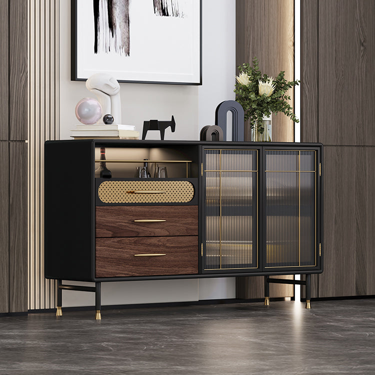 Modern Buffet Table Engineered Wood Sideboard Table with Lights for Kitchen