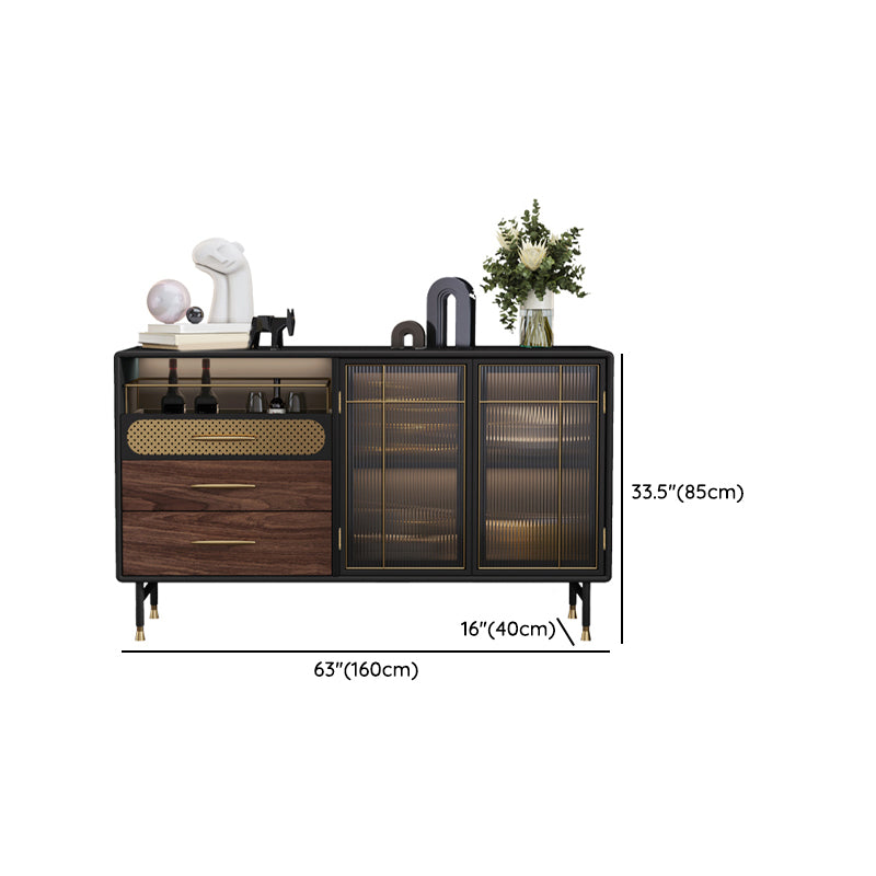 Modern Buffet Table Engineered Wood Sideboard Table with Lights for Kitchen