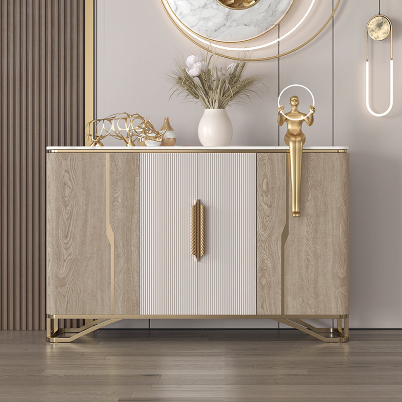 Glam Buffet Table Stone Sideboard Table with Doors for Living Room